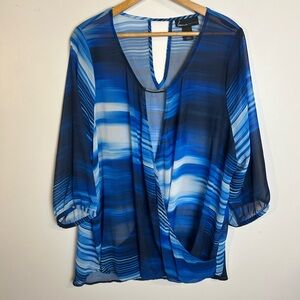 Lane Bryant Blue Striped Women's Top Sheer plus size 18-20 Beach Resort Hotel